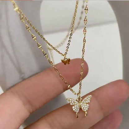 Exquisite Double Layered Clavicle Butterfly Chain Necklace