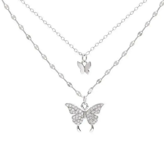 Exquisite Double Layered Clavicle Butterfly Chain Necklace