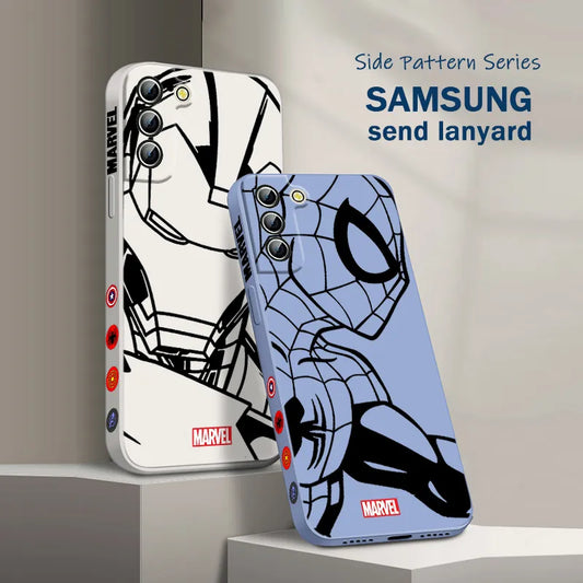 Marvel Iron Man Spiderman Phone Case For Samsung S22 S21 S20 FE S10 Note 20 10 Ultra Lite Plus Liquid Left Rope Cover